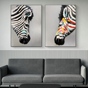 Partihandel Högkvalitativ ren handmålad kanfasmålning Familjens djurkonst oljemålning