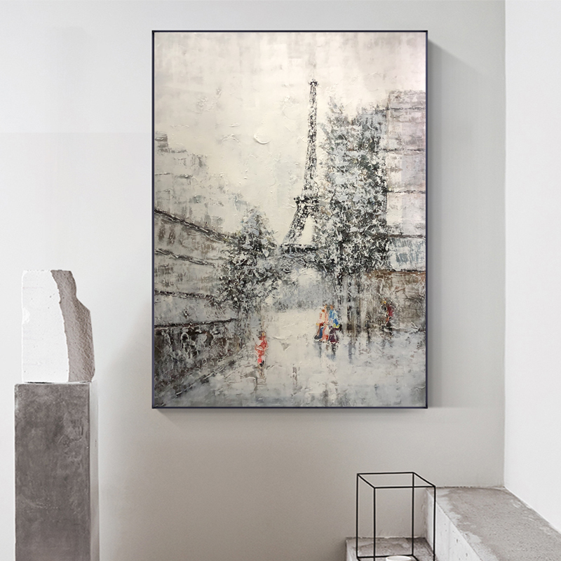 Ny produkt handmålad modern stil vägg Eiffel landskap dekoration oljemålning