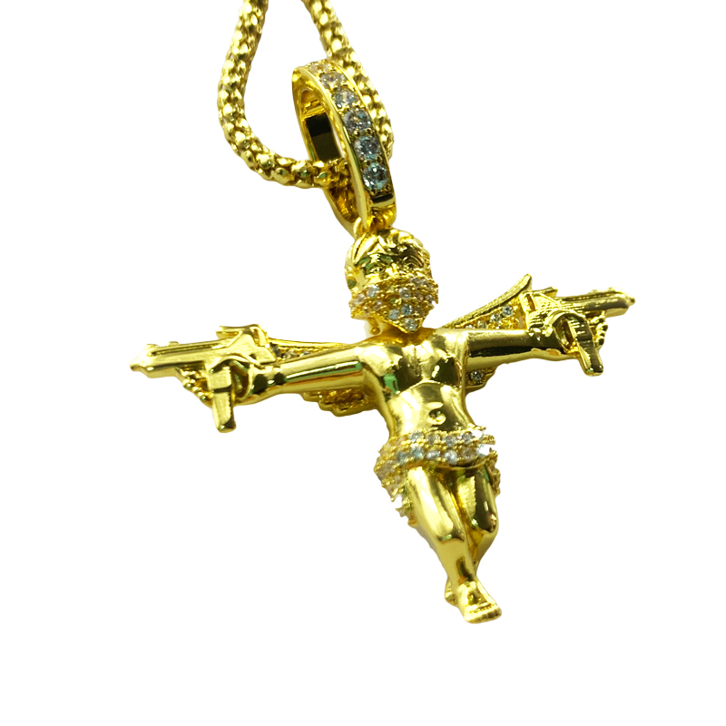 Uzi Double Gun Angel Pendant Halsband