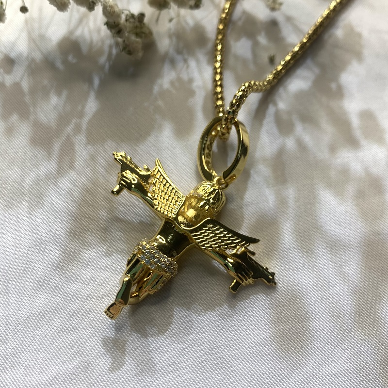 Uzi Double Gun Angel Pendant Halsband