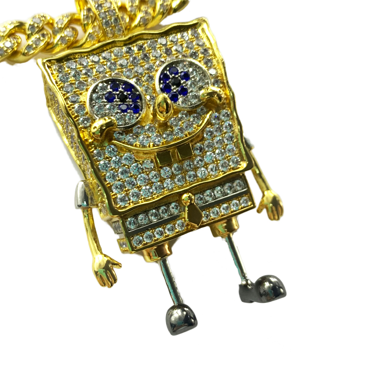 Mode Cartoon SpongeBob SquarePants Inlagda Zirkon Hänge Hip Hop Street Trend halsband