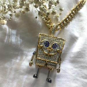 Mode Cartoon SpongeBob SquarePants Inlagda Zirkon Hänge Hip Hop Street Trend halsband