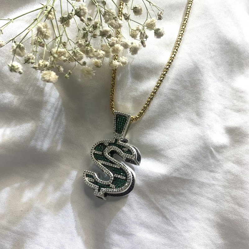 Hip-hop Green s dollar symbol hängsmycke