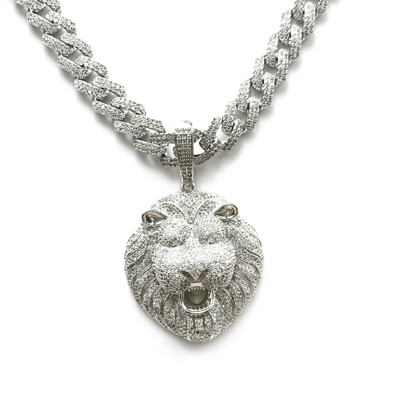 Real Gold Plated Personalized Hip Hop Koppar Lion Head Pendant med kubanskt kedja halsband