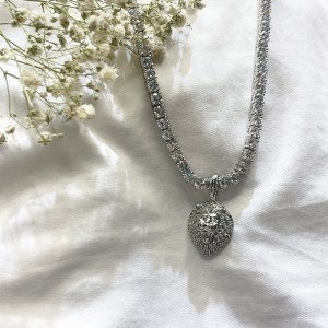 Verklig guldpläterad personlig hip hop koppar lejon huvud hängsmycke med kubanskt kedja halsband (liten)