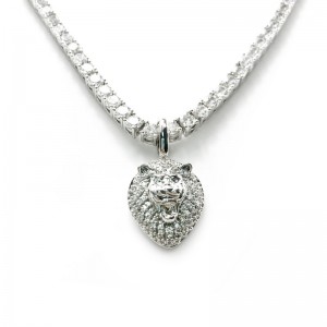 Verklig guldpläterad personlig hip hop koppar lejon huvud hängsmycke med kubanskt kedja halsband (liten)