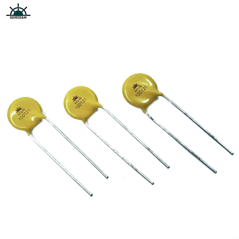Kina Motstånd leverantör odm gul kisel 10d121 diameter 10 mm metalloxidvaristor för LED-ljus