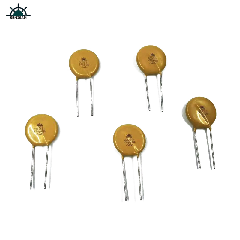 Kina ODM elektronikkomponenter, gul Mov 20mm HVR20D511K Zinkoxidvaristor för strömförsörjningsutrustning