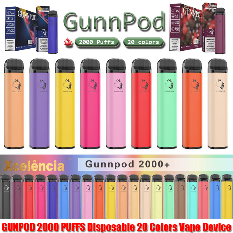 Gunnpod 2000 Puffs Förfylld Engångsvape 1250mAh Batteri E Cigarett deivce 18350 8ml Vaporizer Starter Kit vs Elf Bar 20 Flavs Pen Pod Puff Gunpod