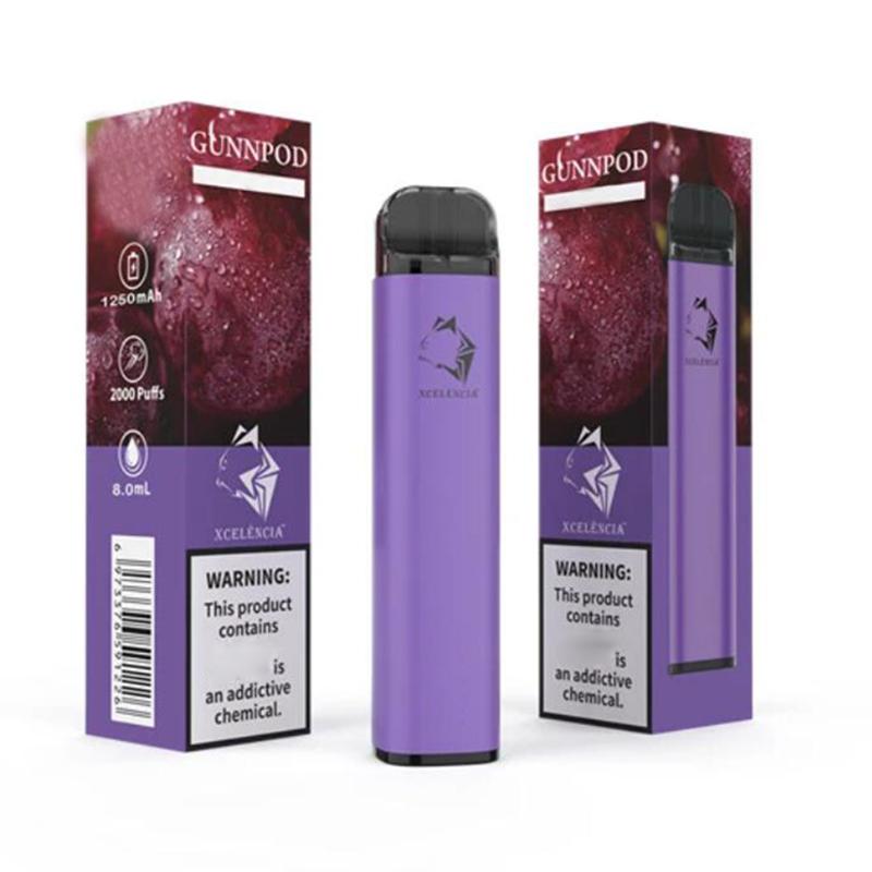 Gunnpod 2000 Puffs Förfylld Engångsvape 1250mAh Batteri E Cigarett deivce 18350 8ml Vaporizer Starter Kit vs Elf Bar 20 Flavs Pen Pod Puff Gunpod