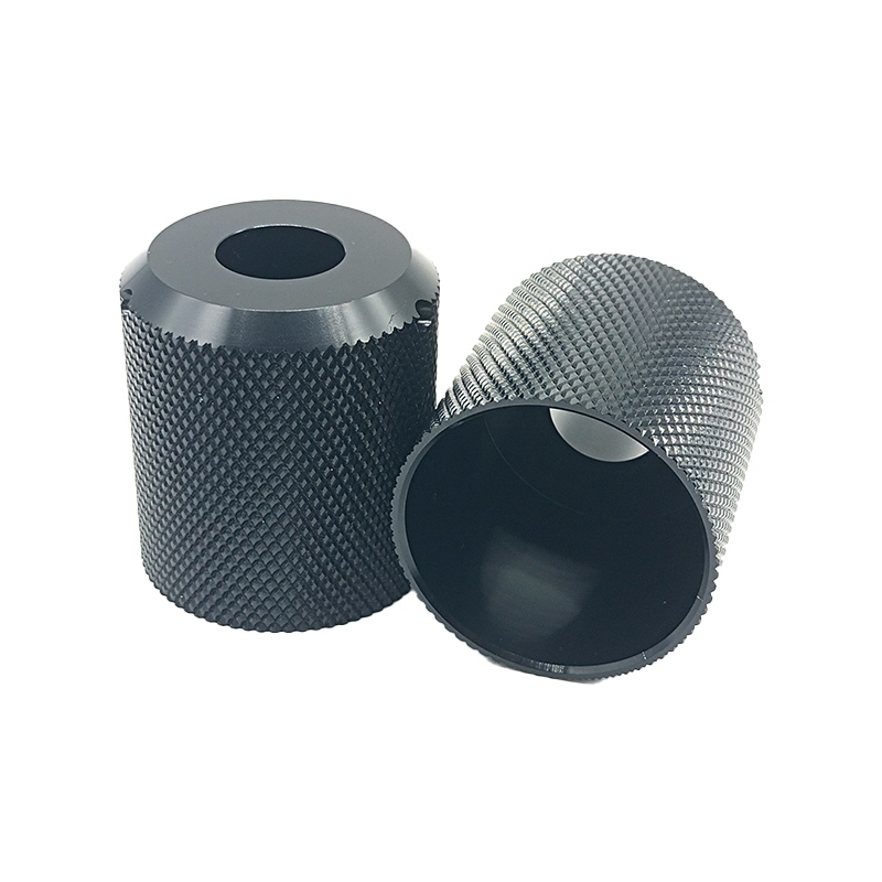 Knurled CNC Aluminium bearbetning Turning Fräsning Svart anodiserande delar