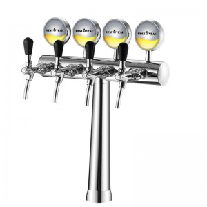 4 Way Brass Beer Tower med LED-ljus med kranar