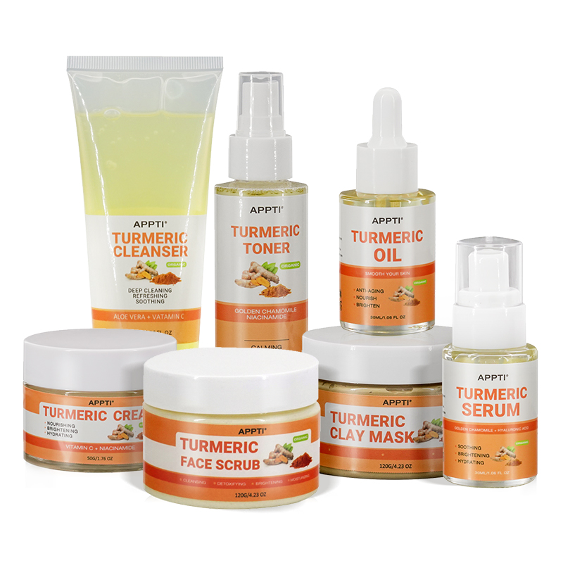 Oem privat etikett ekologisk vegansknaturlig akne hudvård gåva kit ansikte serum anti aging korea gurkmeja ansikts hudvård gurkmeja set