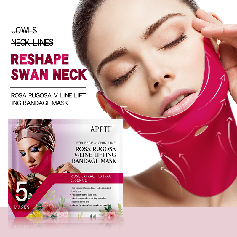 Appti Rose Rugosa V-Line Lifting Bandage Mask Ansiktsbantband Skönhet Dubbel Chin Reducer Hydrogel Facial Mask för att lyfta hakan och dra åt huden