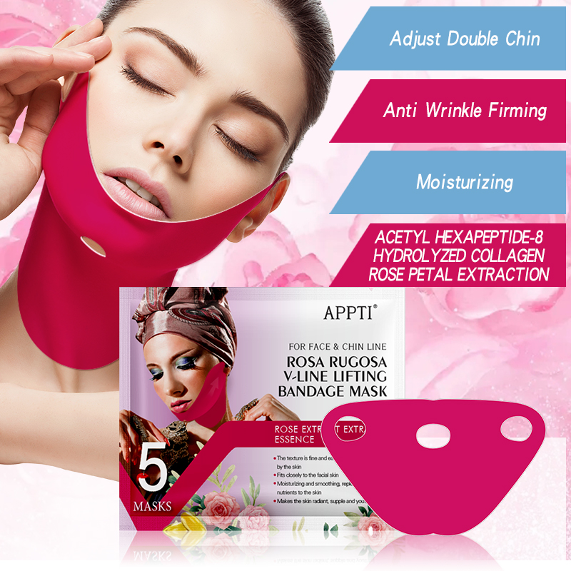 Appti Rose Rugosa V-Line Lifting Bandage Mask Ansiktsbantband Skönhet Dubbel Chin Reducer Hydrogel Facial Mask för att lyfta hakan och dra åt huden