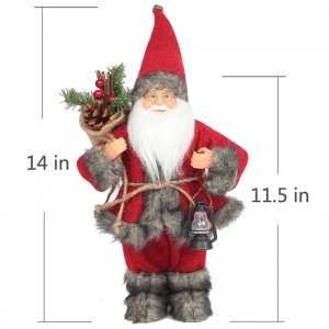 14inch stående röd Santa Claus prydnad dekoration figur med oljelampa och tallskott i väska jul semester festival