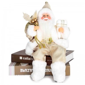 12inch sittande gyllene Santa Claus figur med presentpåse löv och låda bär vita skor jul semester dekoration