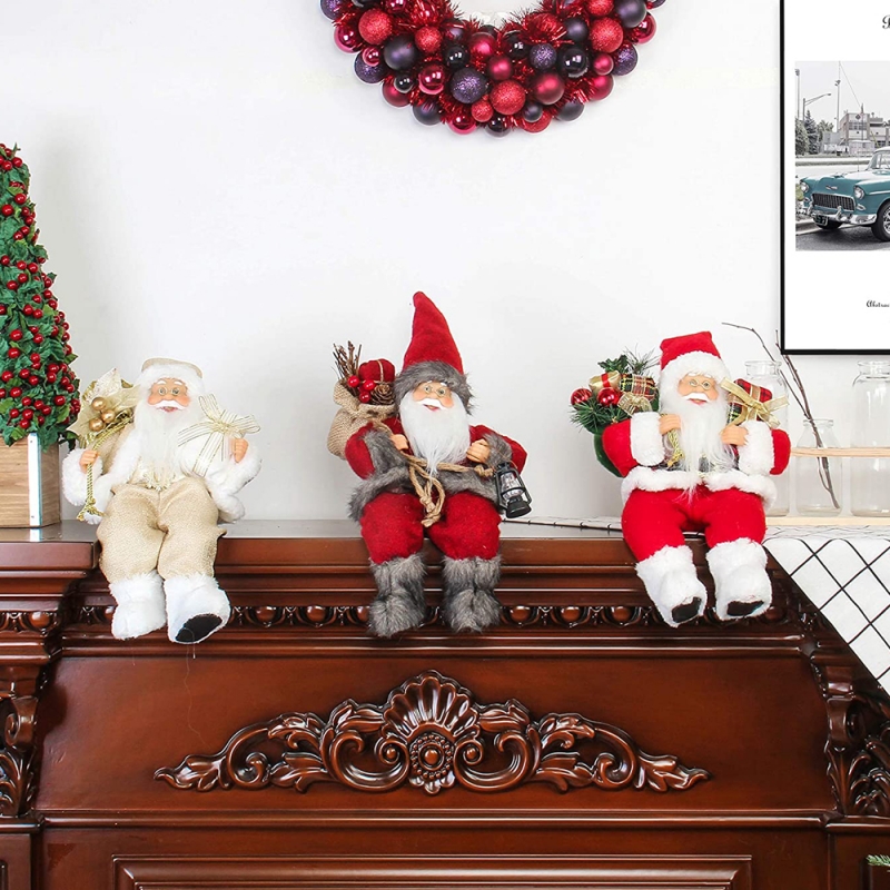 12inch sittande gyllene Santa Claus figur med presentpåse löv och låda bär vita skor jul semester dekoration