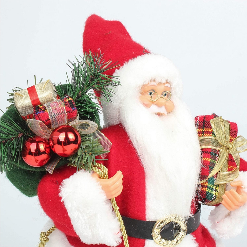 14inch stående röd jul julklapp figur med presentförpackning tallnål plast traditionell prydnad semester dekoration