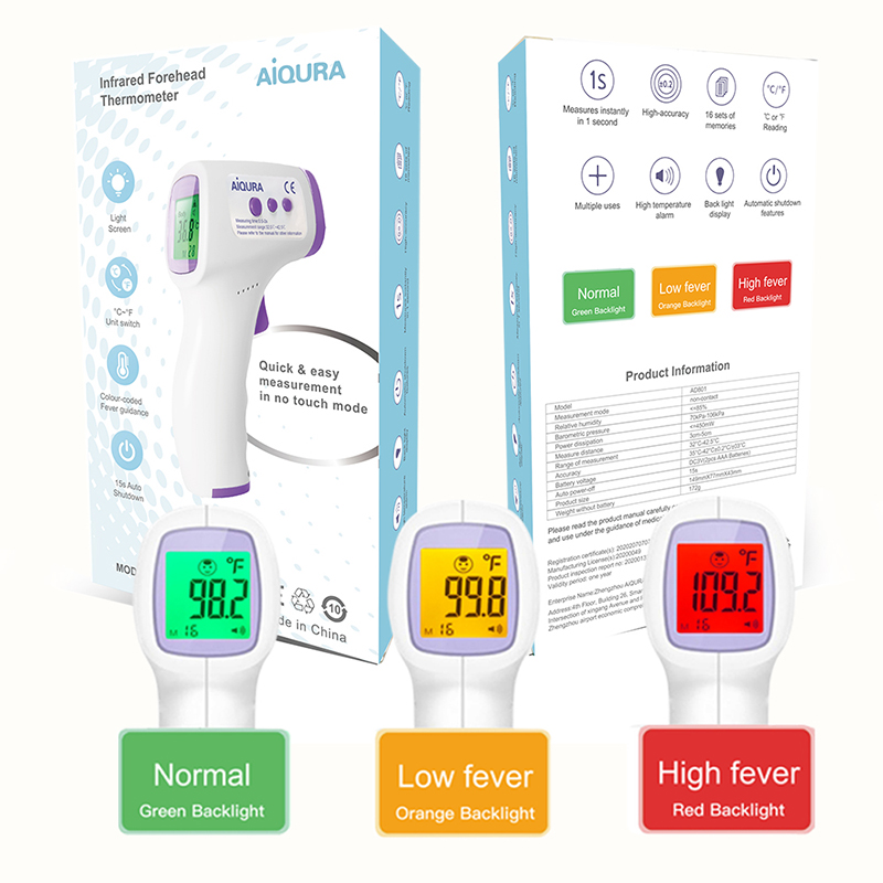 CE godkänd medicinsk klinisk feber Hushållshuvud Non kontakt temperatur panna digital infraröd kroppstermometer