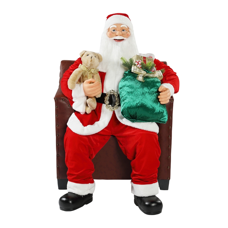 100cm jul animerad soffa Santa Claus med belysning musikalisk prydnad dekoration traditionell semester figurinsamling