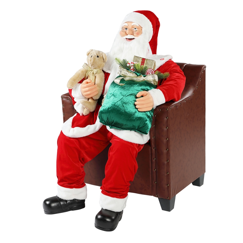 100cm jul animerad soffa Santa Claus med belysning musikalisk prydnad dekoration traditionell semester figurinsamling