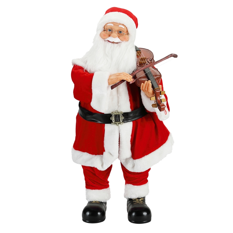80cm Animerad julbelysning Musikalisk Santa Claus med Fiddle Ornament Dekoration Traditionell Holiday Figurine Collection