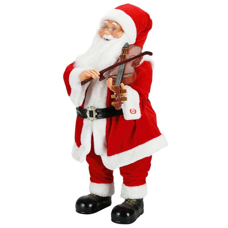 80cm Animerad julbelysning Musikalisk Santa Claus med Fiddle Ornament Dekoration Traditionell Holiday Figurine Collection