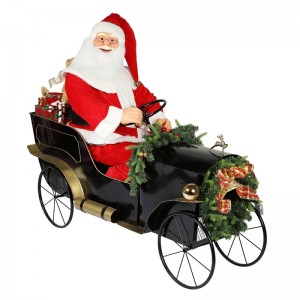 150cm sittande släde Santa Claus med belysning prydnad Juldekoration Traditionell semester figurinsamling