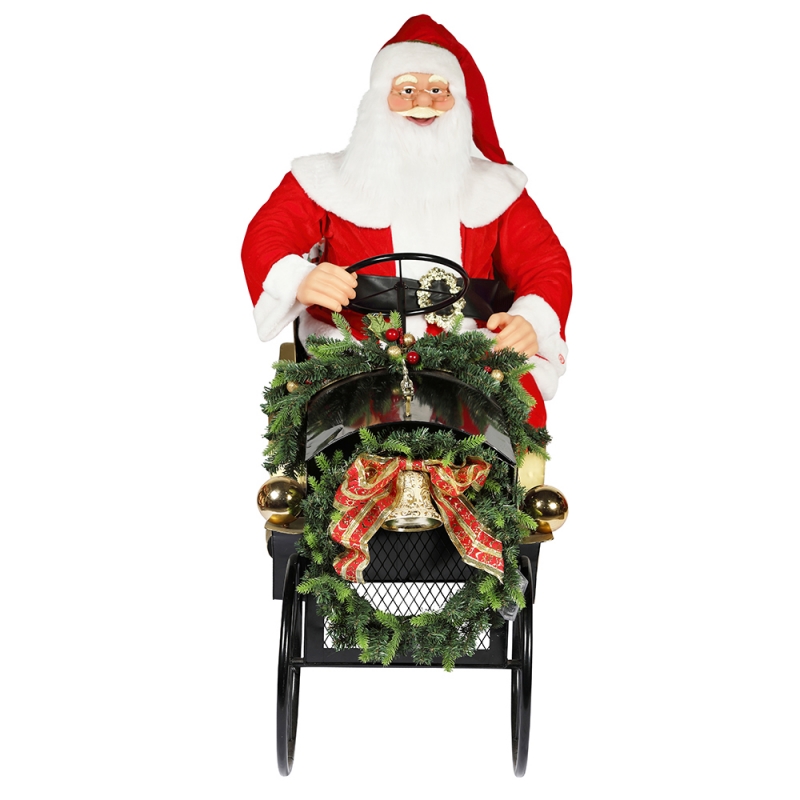 150cm sittande släde Santa Claus med belysning prydnad Juldekoration Traditionell semester figurinsamling