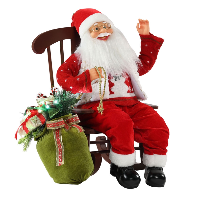 55cm stol animerad santa claus med ljus jul prydnad figur dekoration xmas dockor semester samling hem gåvor