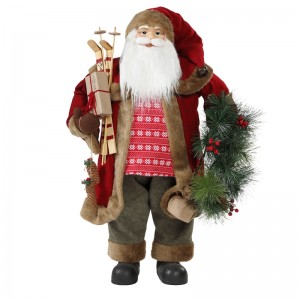 30 ~ 110cm Julstående Santa Claus med krans prydnad dekoration traditionell figurinsamling xmas serie