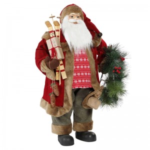 30 ~ 110cm Julstående Santa Claus med krans prydnad dekoration traditionell figurinsamling xmas serie