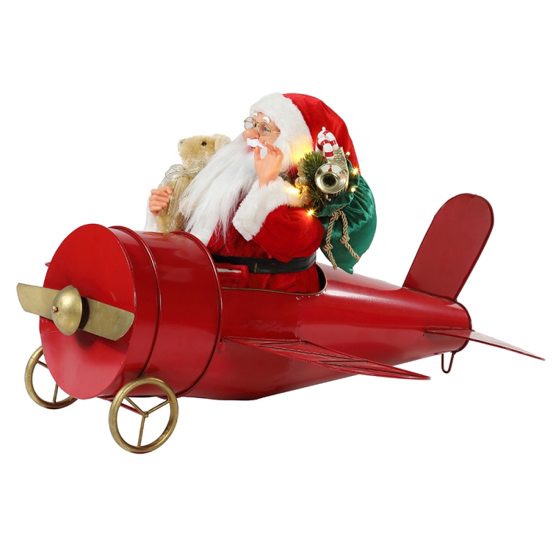 80cm Jul Musical Animated Santa Claus Sittande Röd Plane Dekoration Figurisk Klassisk Holiday Ornament Presenter Collection