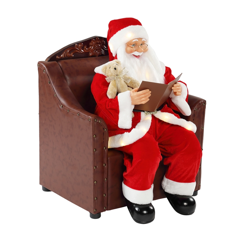 80cm soffa Santa Claus med belysning Musikalisk prydnad Juldekoration Holiday Figurinsamling Traditionell Xmas