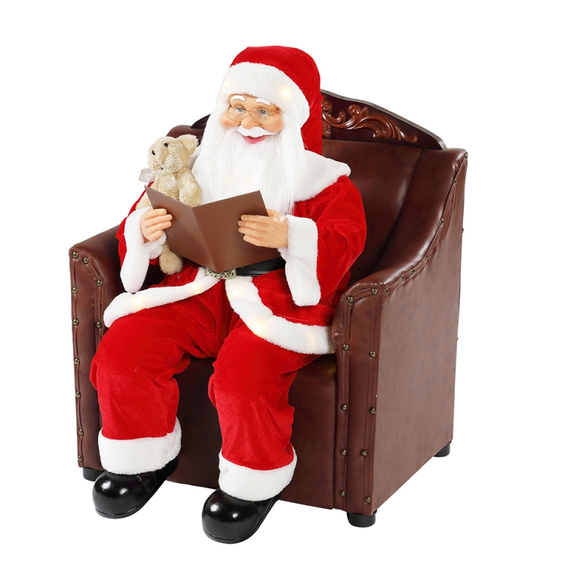 80cm soffa Santa Claus med belysning Musikalisk prydnad Juldekoration Holiday Figurinsamling Traditionell Xmas