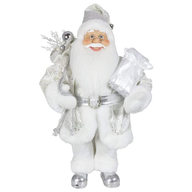 Noble 45cm Juldekoration Stående Santa Claus i silver Xmas träd smycken levererar traditionell semester figur