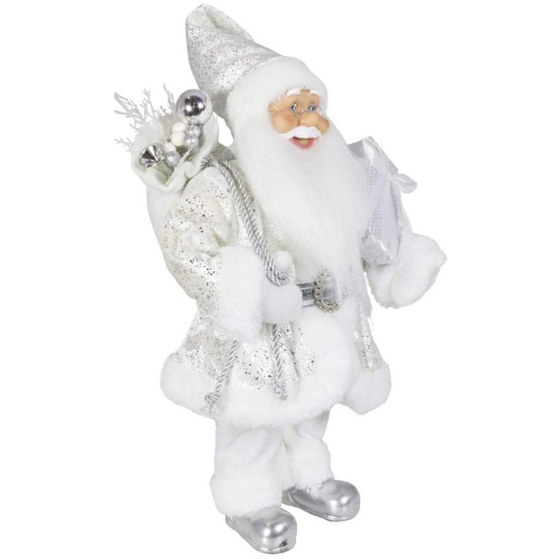 Noble 45cm Juldekoration Stående Santa Claus i silver Xmas träd smycken levererar traditionell semester figur