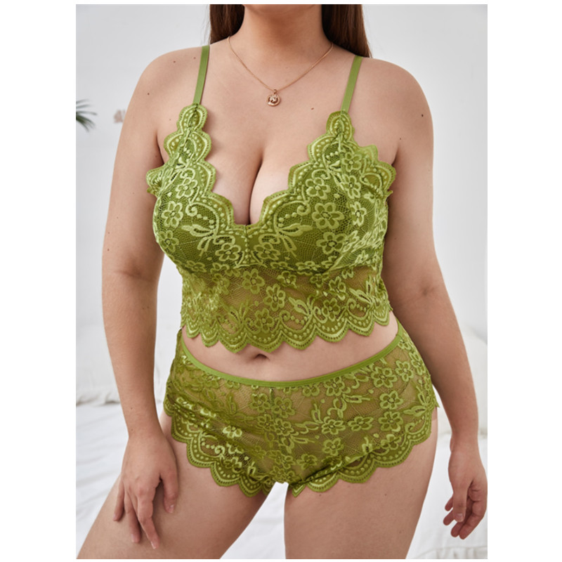 Broderad spets Stor storlek Transparent Back Cross Strappy Sexig Underkläder Plus Size Women 2022