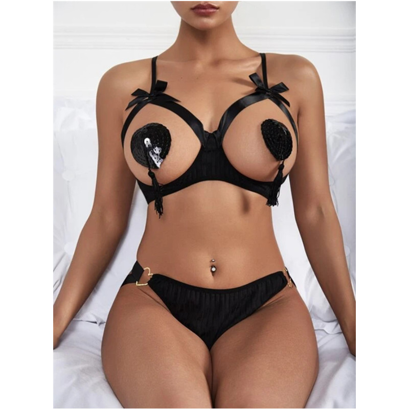 Kvinnor Bowknot Thongs Sexy Underkläder Sleepwear Set Ladies Erotisk Lace Sexig Underkläder