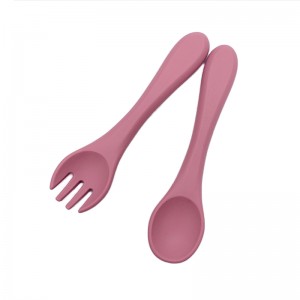 Silikonsked och gaffel för Bady Feeding, First Stage Baby Spound Spoons