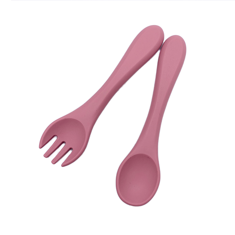 Silikonsked och gaffel för Bady Feeding, First Stage Baby Spound Spoons