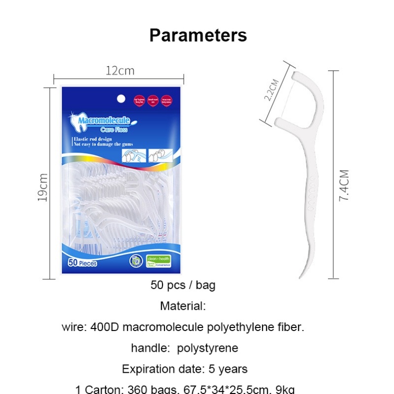 Effektiv rengöring Privat etikett Högkvalitativ 50 st Dental Floss Pick OEM Bag Packing Dental Floss