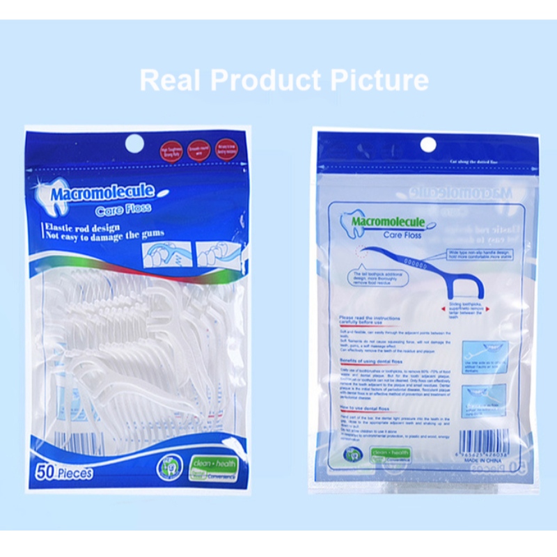 Effektiv rengöring Privat etikett Högkvalitativ 50 st Dental Floss Pick OEM Bag Packing Dental Floss