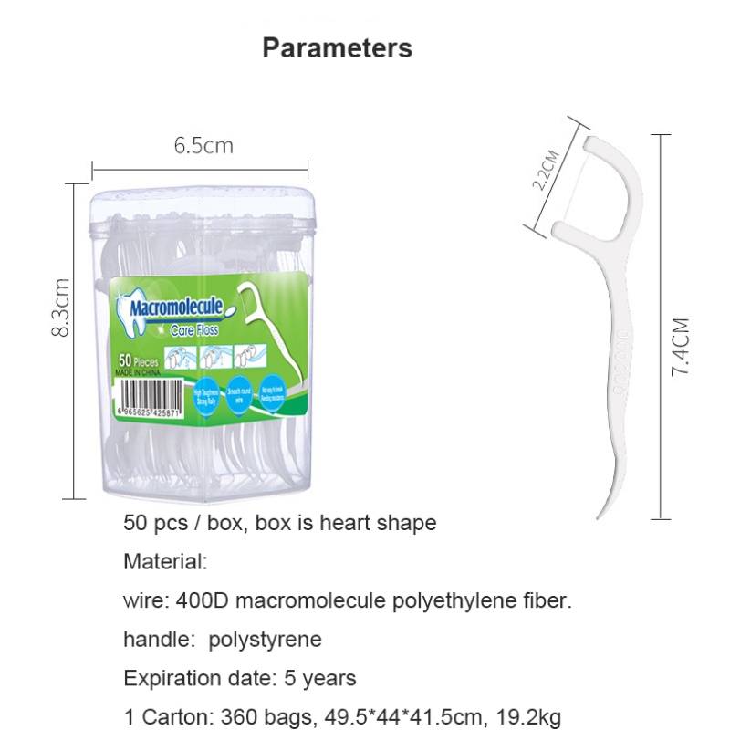 50 st Packing Heart Shaped Box OEM Engångsnaturlig grossist Billiga Dental Floss Pinnar Förpackning Dental Floss