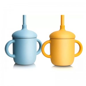 Partihandel 100% Matkvalitet Silikon Barnkoppar, Training Cups med sugrör för spädbarn