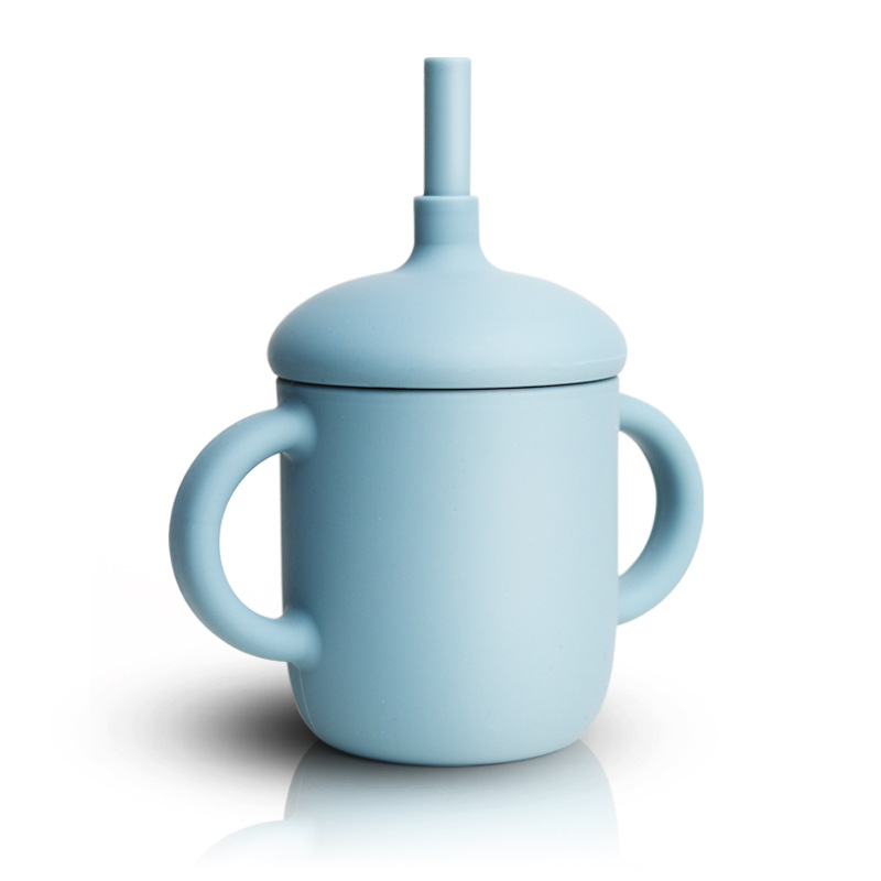 Partihandel 100% Matkvalitet Silikon Barnkoppar, Training Cups med sugrör för spädbarn