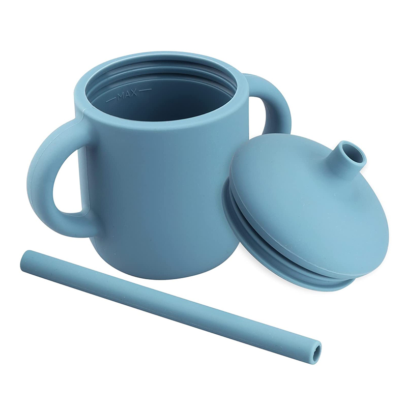 Partihandel 100% Matkvalitet Silikon Barnkoppar, Training Cups med sugrör för spädbarn