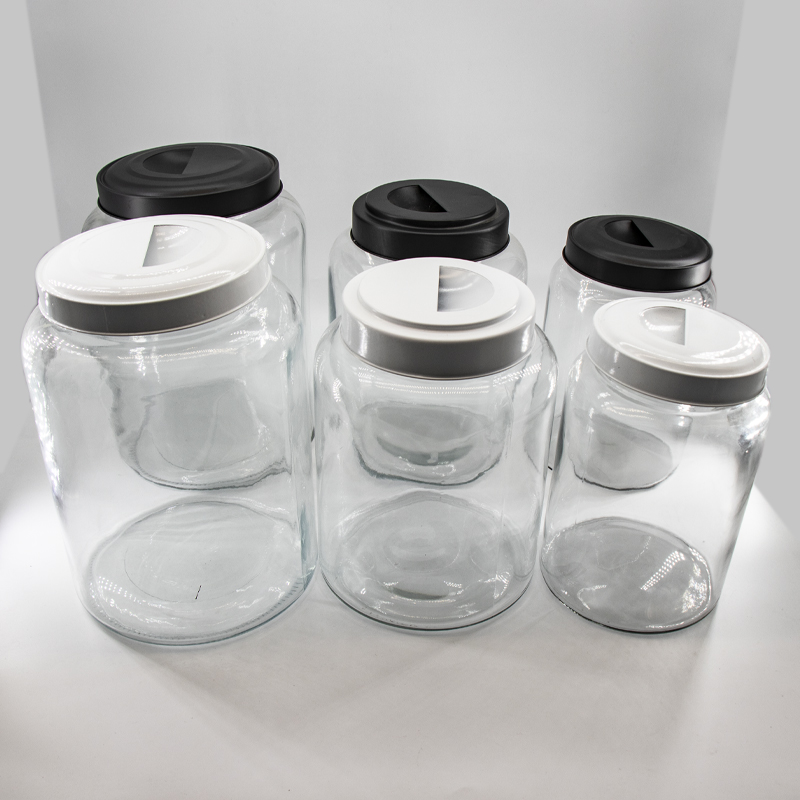 Partihandel Glas Food Storage Canister Jars Set med metalllock för kök