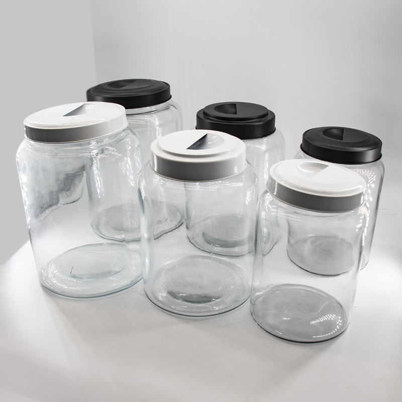 Partihandel Glas Food Storage Canister Jars Set med metalllock för kök